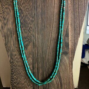 Vintage Native American Double Strand Turquoise Heishi Necklace